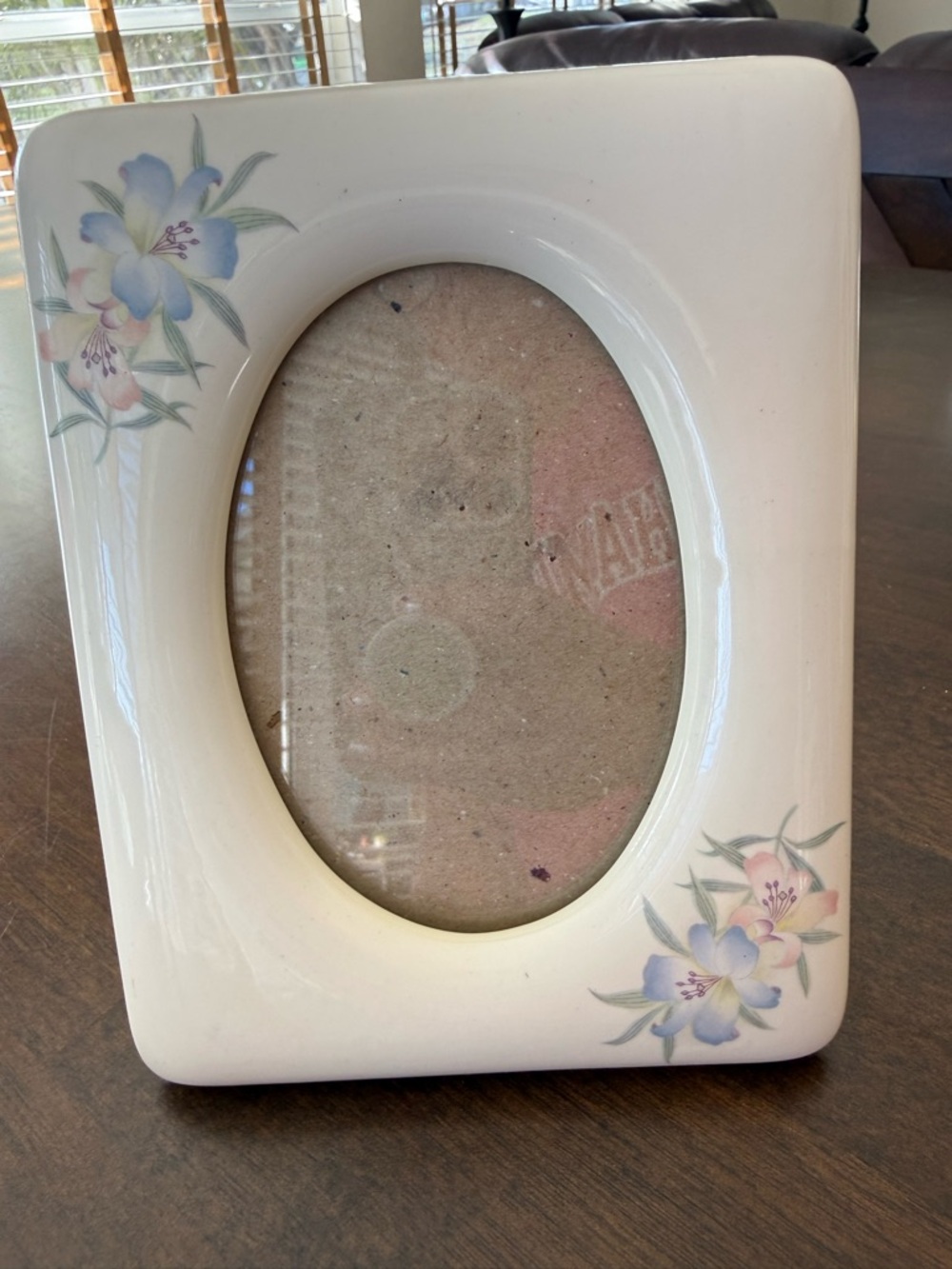 Floral Ceramic Oval Photo Frame - Cream with Pastel Flowers
